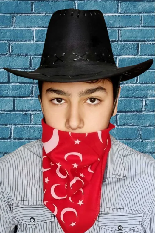 Çocuk Unisex Bandanalı Nubuk Kovboy Şapkası ( 8-14 Yaş )