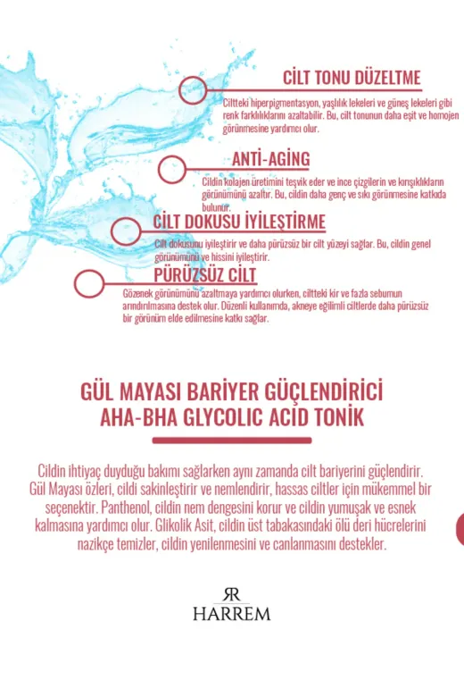 00524 Rose Series Gül Mayası Bariyer Güçlendirici Aha Bha Glycolic Acid Tonik 200 Ml