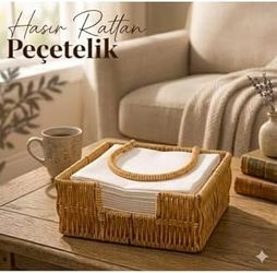 0neformehome 57855210125600680184975 Boho Rattan Peçetelik - Rüzgarlık Kollu Yatay Peçete Kutusu, Bahçe, Balkon Ve Mutfak İçin Uçmayı Önleyen Peçete Tutucu, Bohem Masaüstü Düzenleyici Sepet -