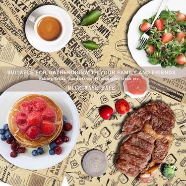 1 Toy 57855210131070480184975 100 Adet Vintage Gazete Desenli Yağ Geçirmez Sunum Kağıdı 25X35 Cm Hamburger, Fast Food, Mangal Ve Paket Servis İçin Gıda Altlığı Açık Gri