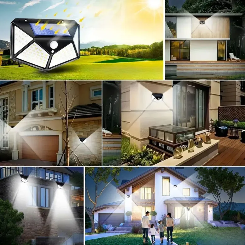 100 Ledli 3 Farklı Aydınlatma Ayarlı Solar Güneş Enerjili Hareket Sensörlü Bahçe Duvar Lambası (4745)