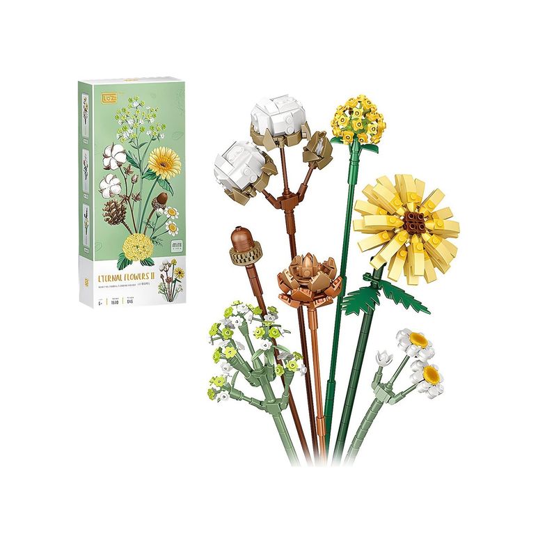 1001 Fidan 57855210125104080184975 Fun4Kid Mini Bloklar Çiçek Buketi Yapı Setleri, Yapay Çiçekler, Yapı Taşları, Dekorasyon, Ev, 646 Adet, Yetişkinler İçin Botanik Koleksiyonu Pamuk/çam Kozalakları/gerbera/craspedia 20Beyazcipso