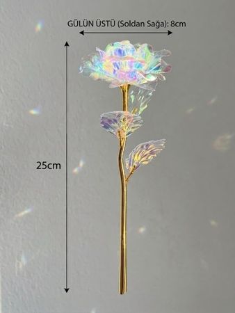 1001 Fidan 57855210125108880184975 Dekoratif Galaksi Gül, Işıltılı Holografik Yapay Gül, Altın Renk Gövdeli Renk Değiştiren Tasarım Gül, Sevgililer Günü, Yıldönümü Ve Doğum Günü İçin Romantik Hediyelik 20Beyazcipso