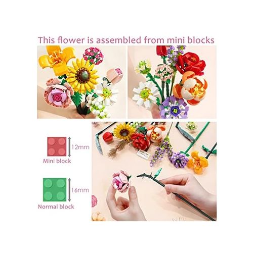 1001 Fidan 57855210125110880184975 Fun4Kid Çiçek Buketi Yapı Seti, Yapay Çiçekler Yapı Taşları Setleri, Ev Dekorasyonu, Yetişkinler İçin 568 Adet Yaratıcı Botanik Koleksiyonu Hediye, İle Uyumlu Değil Zambak/ortanca/begonya 20Beyazcipso