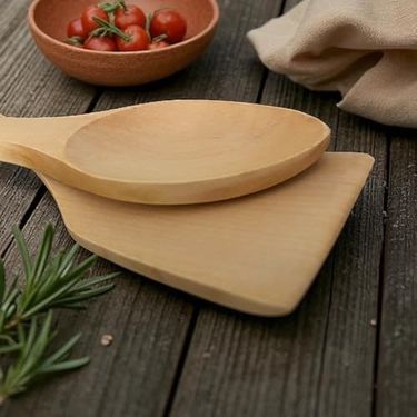1001 Hediye 57855210126976980184975 Doğal Akçaağaç Ahşap Kaşık Ve Spatula Seti - 2 Parça Ahşap Mutfak Gereçleri 12,6 İnç Pürüzsüz Yüzey Tencere Nazik