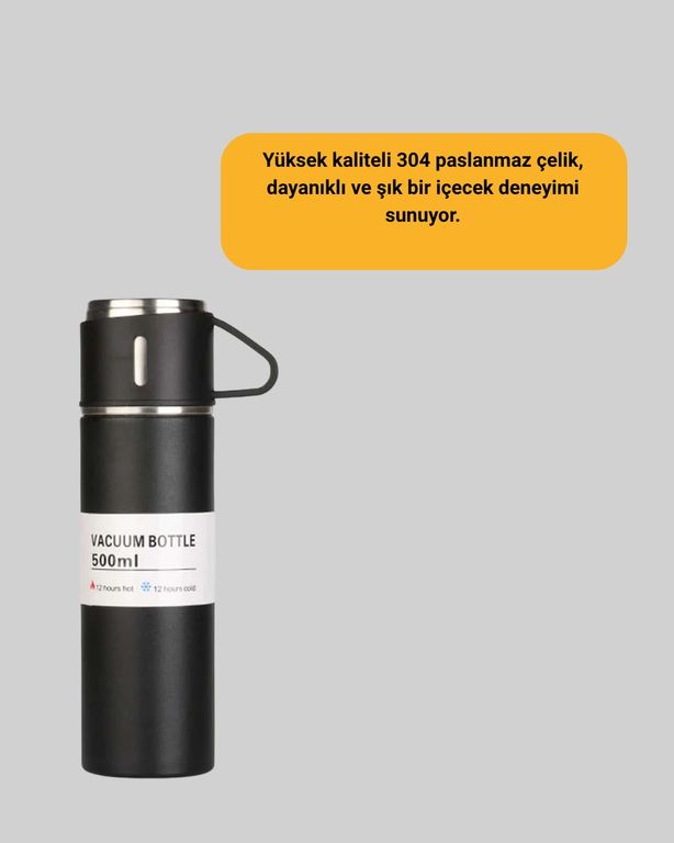 1001Hediye TRİTHLTXUCZZZTERMOSSETİİ-BLNCCC Paslanmaz Çelik Termos Seti 500 Ml Kapasite, 6-12 Saat Isı Koruma, Hediye Kutulu Açık Beyaz