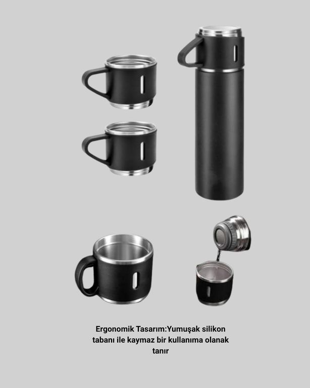 1001Hediye TRİTHLTXUCZZZTERMOSSETİİ-BLNCCC Paslanmaz Çelik Termos Seti 500 Ml Kapasite, 6-12 Saat Isı Koruma, Hediye Kutulu Açık Beyaz