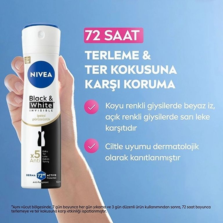 10168574 Nivea Kadın Sprey Deodorant Black & White Invisible İpeksi Pürüzsüzlük 150 Ml