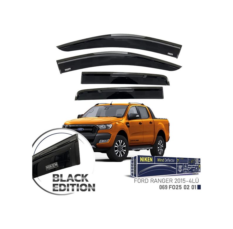 126037086 Niken Ford Ranger Cam Rüzgarlığı Siyah Kromlu 4&apos Lü 2015+ Son