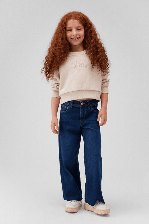 13666995 Wide Leg Kız Çocuk Kot Pantolon M7010036 88225 Koyu Mavi