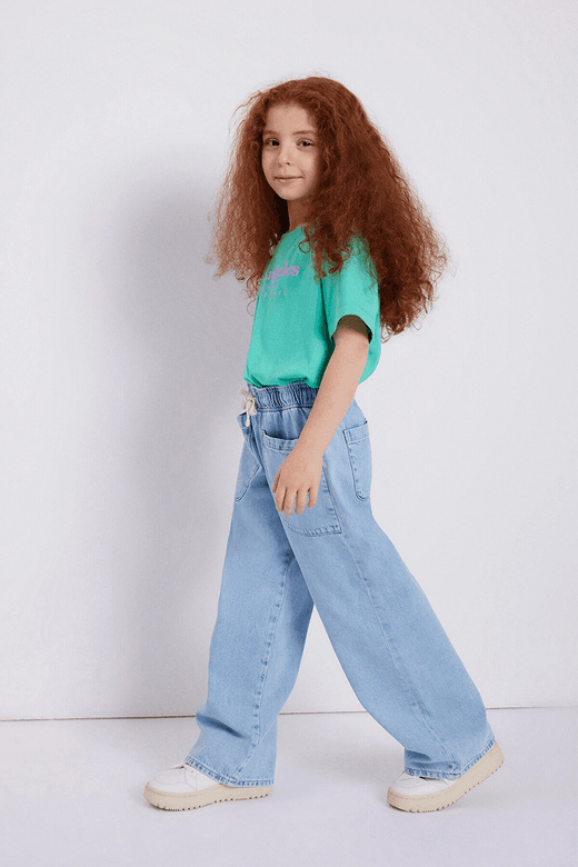 13842734 Wide Leg Kız Çocuk Loco Kot Pantolon M7010405 86710 Açık Mavi