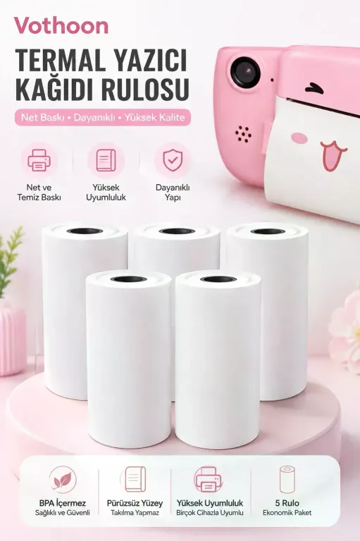 13’lü Mini Yazıcı Termal Rulo Seti Çocuk Kamera Baskı Kağıdı 5 Yapışkanlı 5 Düz Beyaz 3 Renkli
