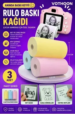 13’lü Mini Yazıcı Termal Rulo Seti Çocuk Kamera Baskı Kağıdı 5 Yapışkanlı 5 Düz Beyaz 3 Renkli