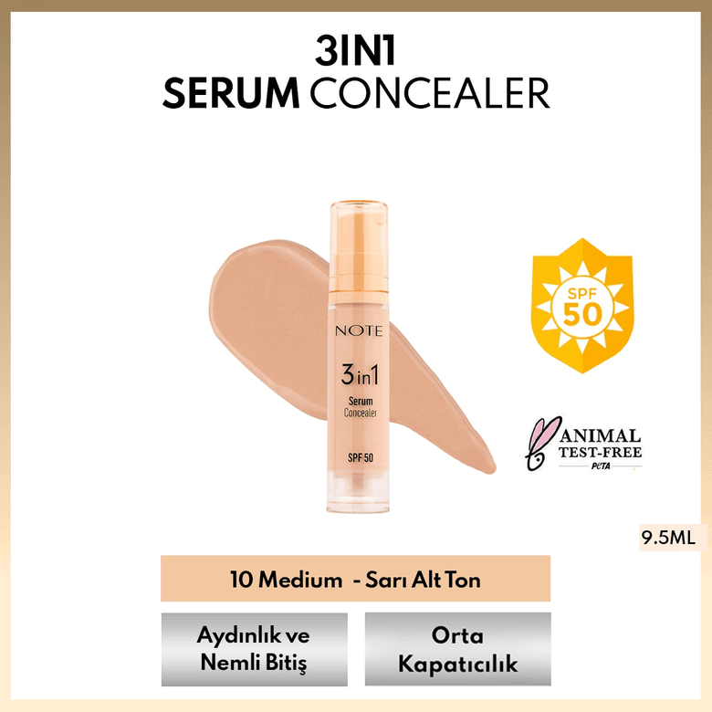 1455307 Note 10 Medium 3In1 Serum Concealer Nemlendirici Ve Aydınlatıcı Göz Altı Kapatıcısı