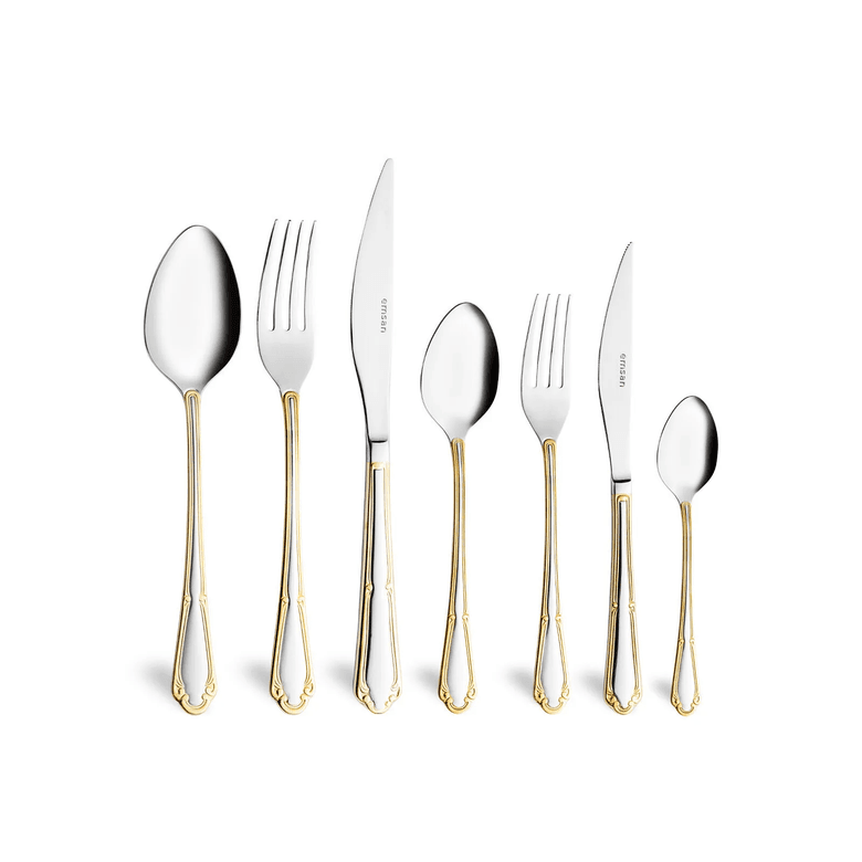 14.999 TL.* Emsan Elegance Göksu Gold 84 Parça 12 Kişilik Lüks Kutulu Çatal Kaşık Bıçak Seti