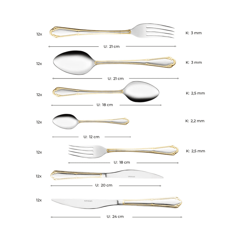 14.999 TL.* Emsan Elegance Göksu Gold 84 Parça 12 Kişilik Lüks Kutulu Çatal Kaşık Bıçak Seti