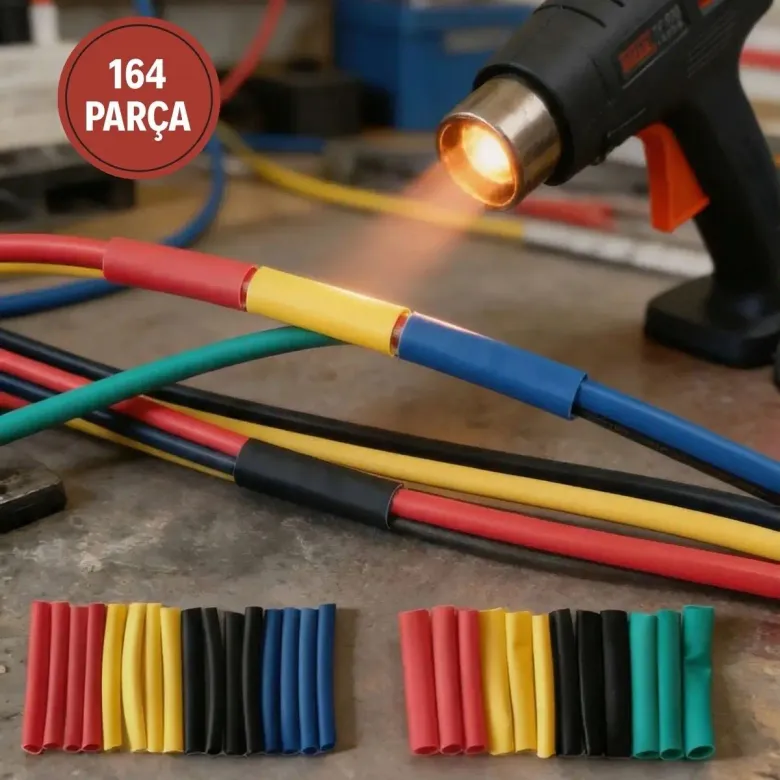 164 Parça Isı ile Daralan Makaron Seti – Elektrik Kablo İzolasyon &amp;amp; Koruma Kılıfı, Renkli Shrink Tube Set (4745)