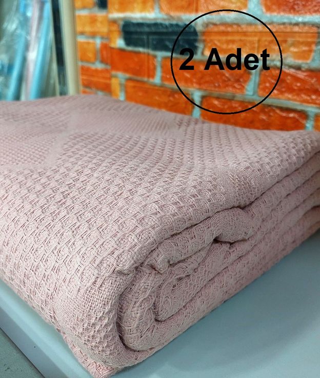 2 Adet %100 Pamuk Çift Kişilik Pike 240x220 (Tek Pike)-Pudra
