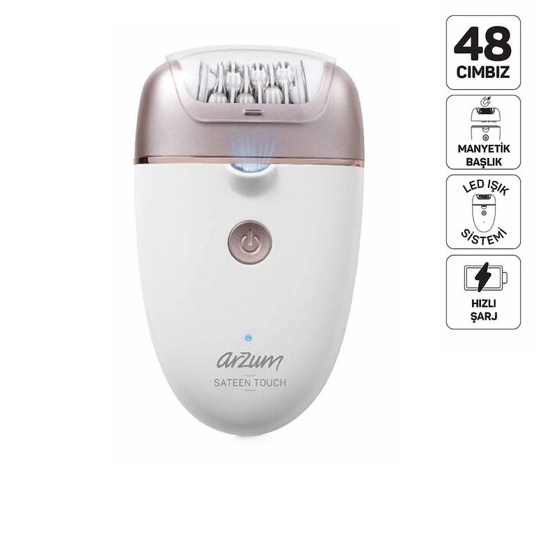 2099- Arzum Ar5175 Sateen Touch Şarjlı Epilasyon Seti, 48 Cımbızlı Başlık, 2 Farklı Hız Ayarı, Led Işık Sistemi