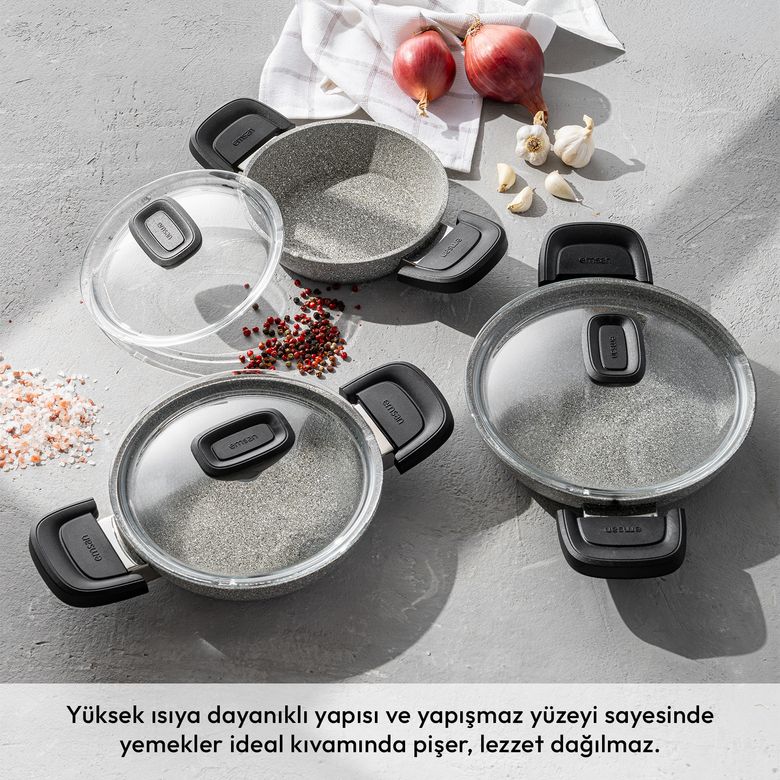 2300; Emsan Fortis Granit 6 Parça Sahan Set Gri