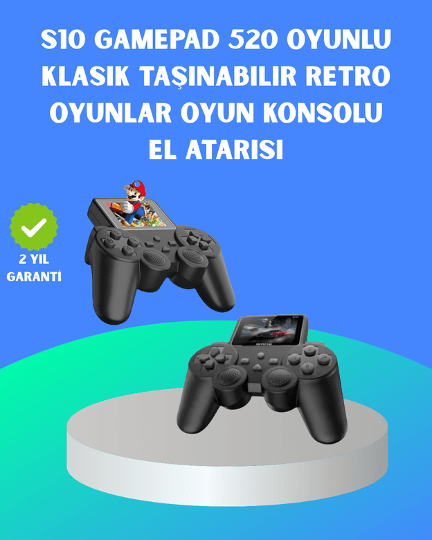 2.4 İnç HD Renkli Ekranlı 500-in-1 Taşınabilir Retro Oyun Konsolu, Kablolu TV Bağlantısı ve Uzun Pil Ömrü