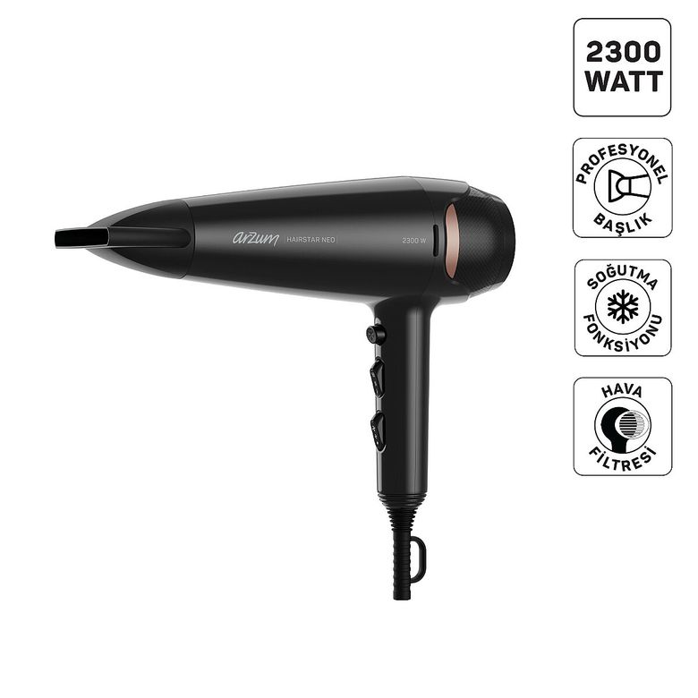 -2439- Arzum Ar5134 Hairstar Neo Saç Kurutma Makinesi 2300 W, Soğuk Hava Fonksiyonu, Siyah