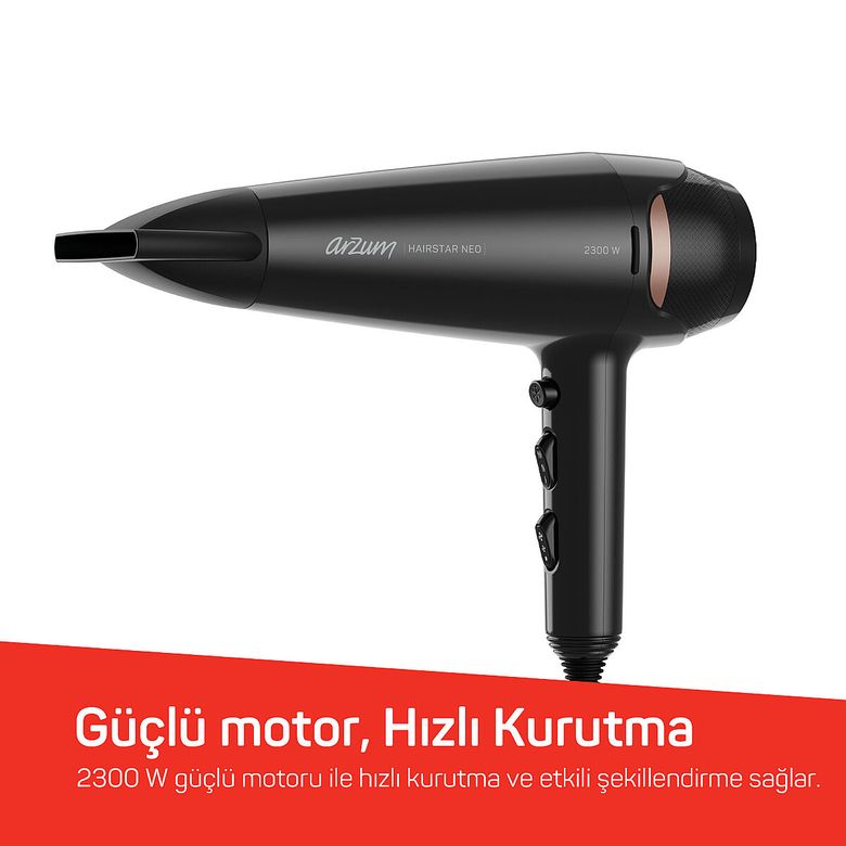 -2439- Arzum Ar5134 Hairstar Neo Saç Kurutma Makinesi 2300 W, Soğuk Hava Fonksiyonu, Siyah
