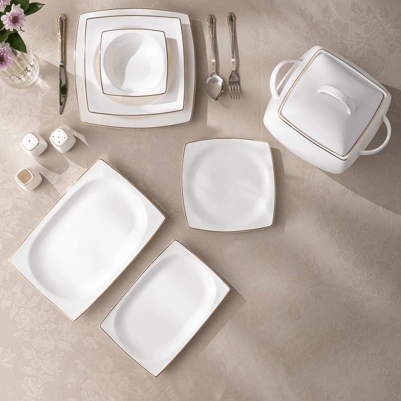 24.999 TL- Emsan Yeni Karmen 60 Parça 12 Kişilik Yemek Takımı Kare Gold