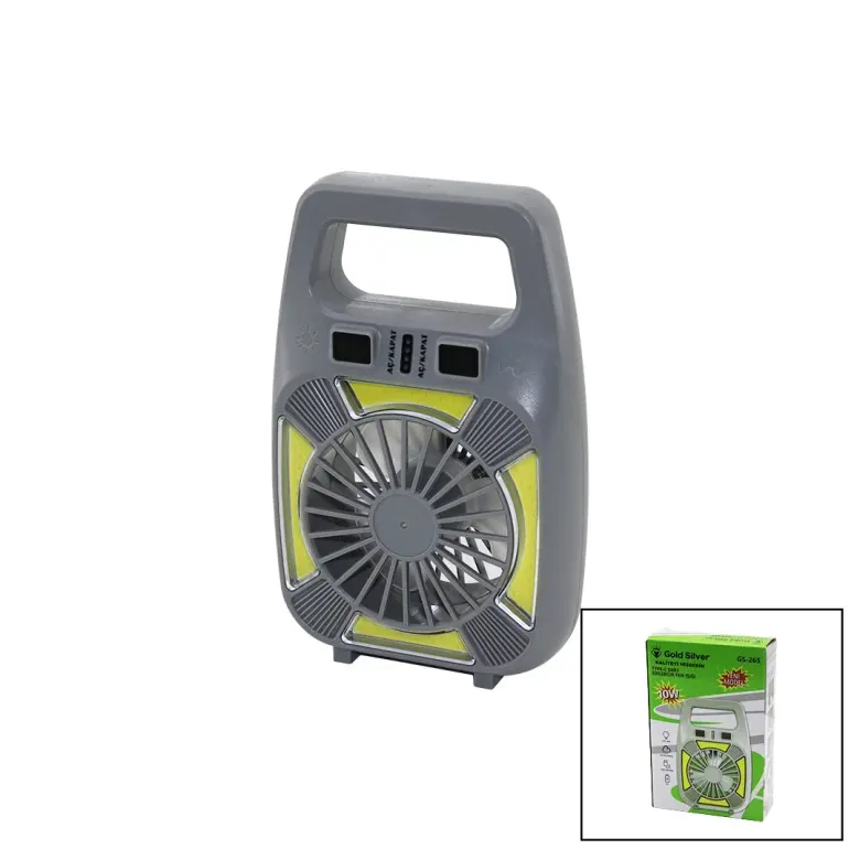 2İN1=MİNİ FAN - FENER USB ŞARJ 2 KADEME HIZ LAMBA=4 FONKSİYON - 10W SU GEÇİRMEZ TAŞIMA KULP MİNİ VANTİLATÖR GS-265 (4745)