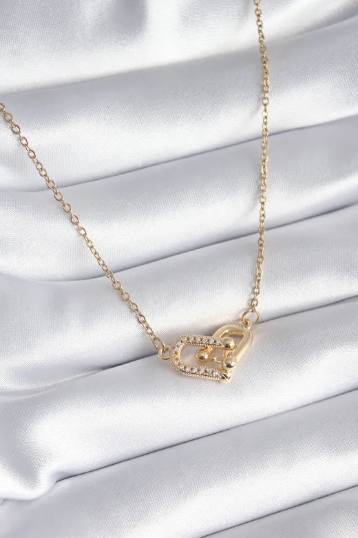 316L Çelik Gold Renk Zirkon Taşlı Model Kadın Kolye TJ-BKO8252