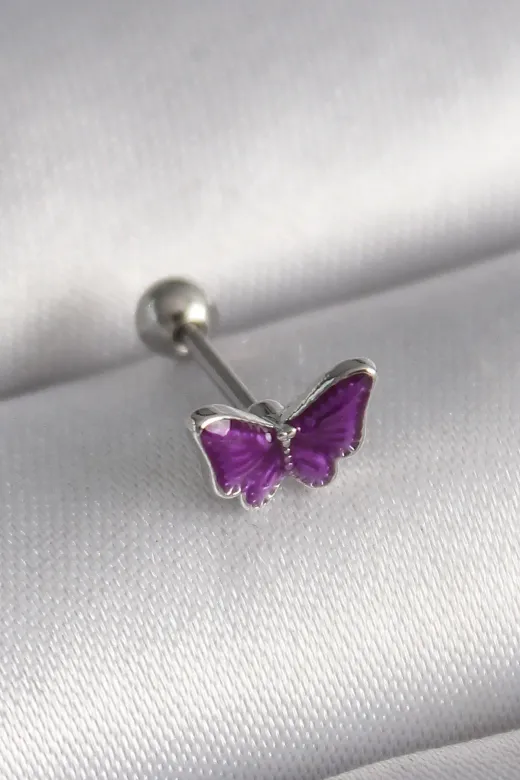 316L Çelik Gümüş Renk Mor Model Tragus Piercing TJ-PR1287