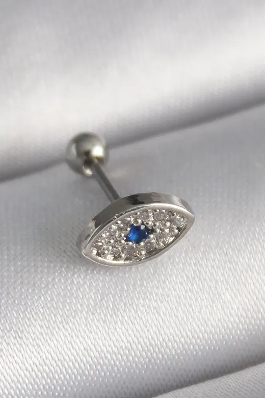 316L Çelik Gümüş Renk Zirkon Taşlı Göz Tragus Piercing TJ-PR1253