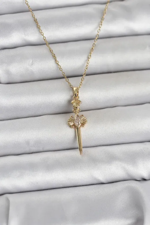 316L Çelik Zincir Gold Renk Kılıç Model Kadın Kolye TJ-BKO11028