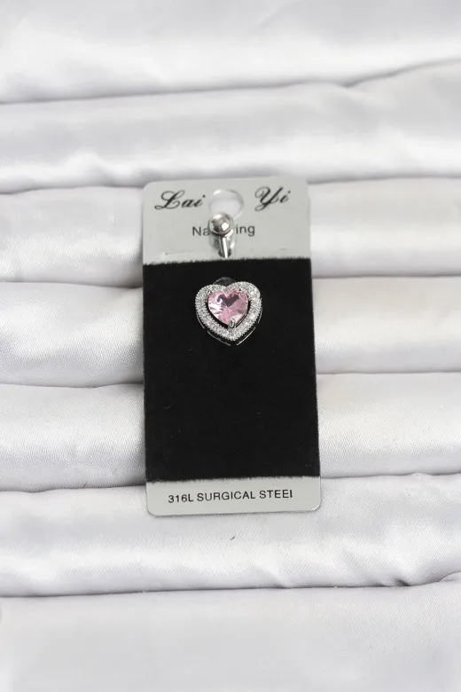 316L Cerrahi Çelik Pembe Kalp Model Göbek Piercing TJ-PR1411