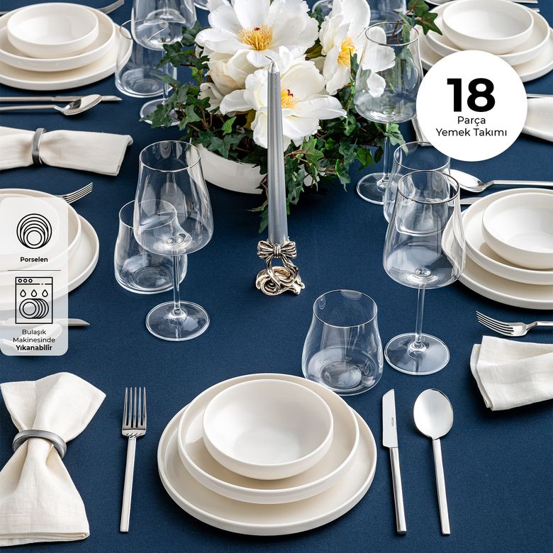 3.999 TL Emsan Alfa Porselen 18 Parça 6 Kişilik Yemek Takımı Beyaz