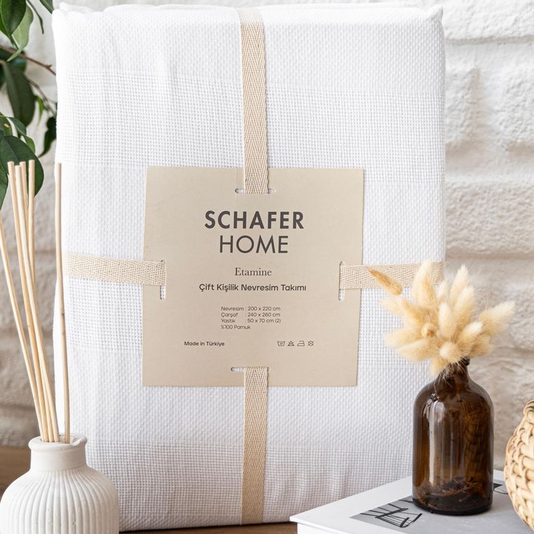 3.999,00?- Schafer Home Etamine Pamuk Çk Nevresim Takımı 4 Parça Beyaz