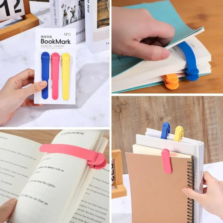 3’lü Otomatik Kitap Ayıracı – Akıllı Silikon Yer İmi Klips Seti, Okuma Severler İçin Pratik Kitap Aksesuarı (4745)