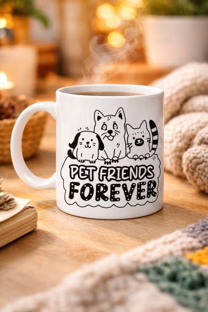 3MDMyODU1NzM3Mw-BLNC Pet Friends Forever Porselen Kupa Model 69 Kedi & Köpek Figürlü Sevimli Tasarım, Hayvan Severlere Özel Kahve Ve Çay Kupası Diğer