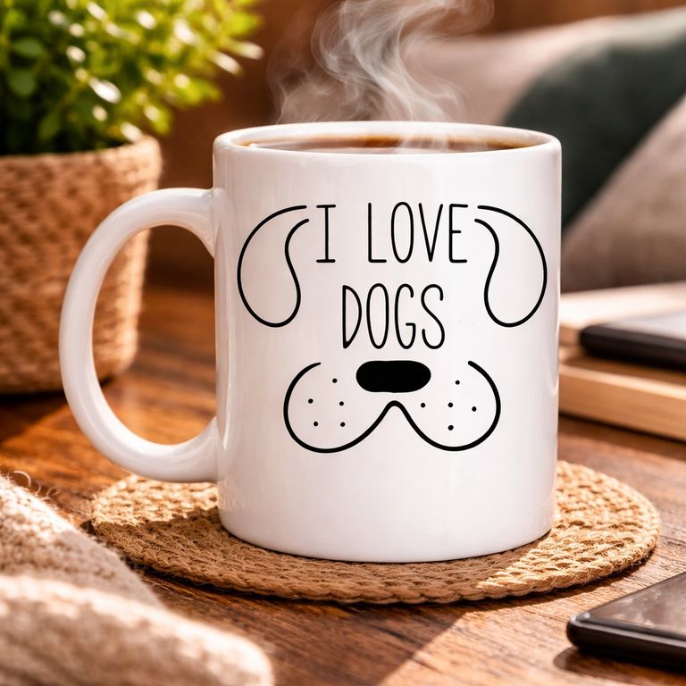 3NDM5MTU1NzQ4NA-BLNC Köpek Severlere Özel I Love Dogs Kupa Model 182 Sevimli Köpek Tasarımlı Porselen Kahve Kupası Hediyelik Kupa Diğer