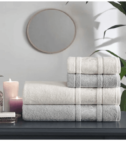 4 Parça Best Hamam Seti Banyo Havlu Takımı Camellıa Gri Krem