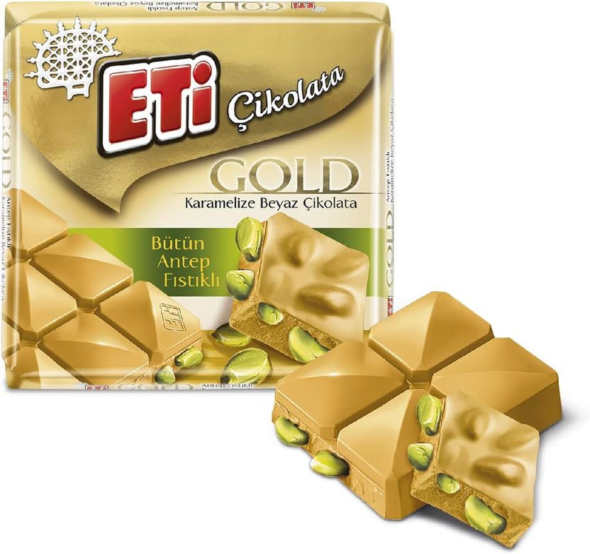 4452366 Eti Gold Antep Fıstıklı Karamelize Beyaz Kare Çikolata 60 Gr 6'lı