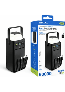 50.000Mah Powerbank Pw-113 | 22.5W Hızlı Şarj, Kamp Lambalı, Dahili Kablolu Taşınabilir Şarj