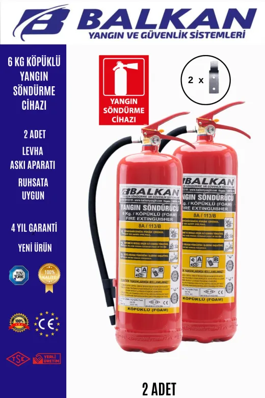 6 Kg Ruhsata Uygun 4Yil Köpüklü Yangin Tüpü(Levha-Aski)