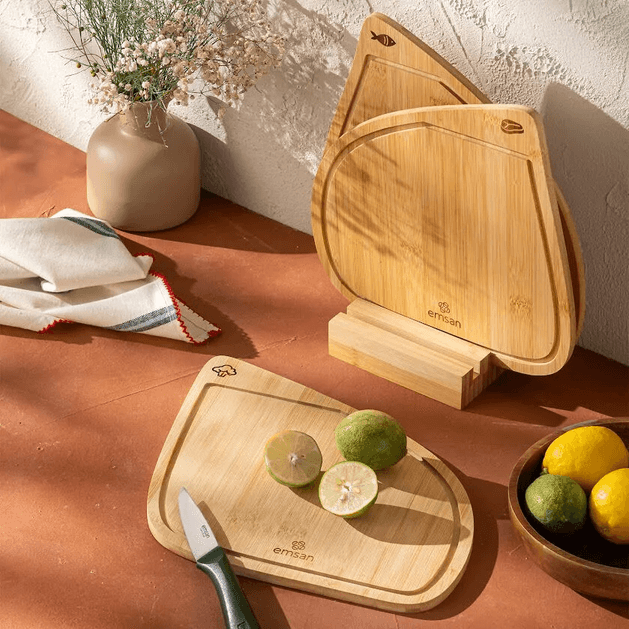 600^^ Emsan Bambu Threeline 3'lü Kesme Tahtası