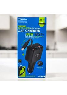 60W 3.4A, Dual Po Geri Çekilebilir Kablolu, Araç İçi Hızlı Şarj Aleti