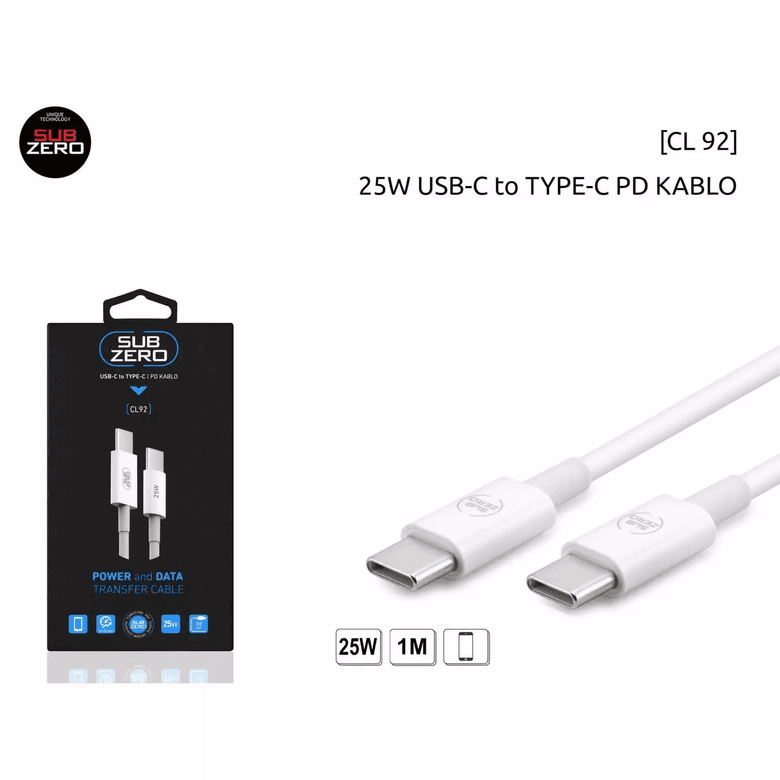 6Cp2SaVXEY Subzero Cl92 Type-C Den Type-C Ye Şarj Kablosu 1 Metre 25W Süper Hızlı Şarj