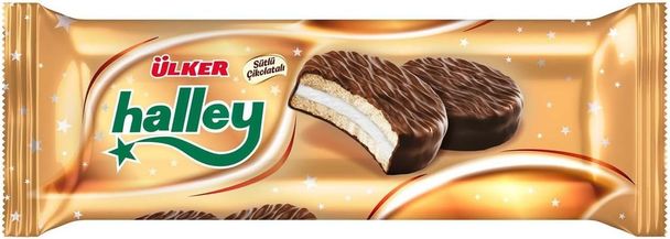 77445896 Ülker Halley Sütlü Çikolatalı Sandviç Bisküvi 210 Gr 4 Adet
