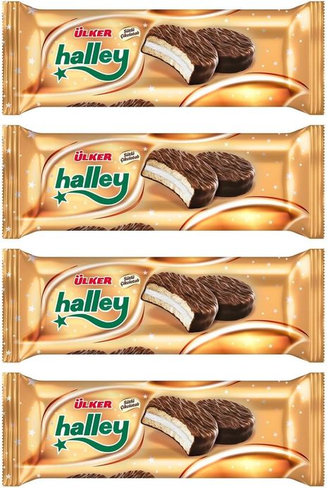 77445896 Ülker Halley Sütlü Çikolatalı Sandviç Bisküvi 210 Gr 4 Adet