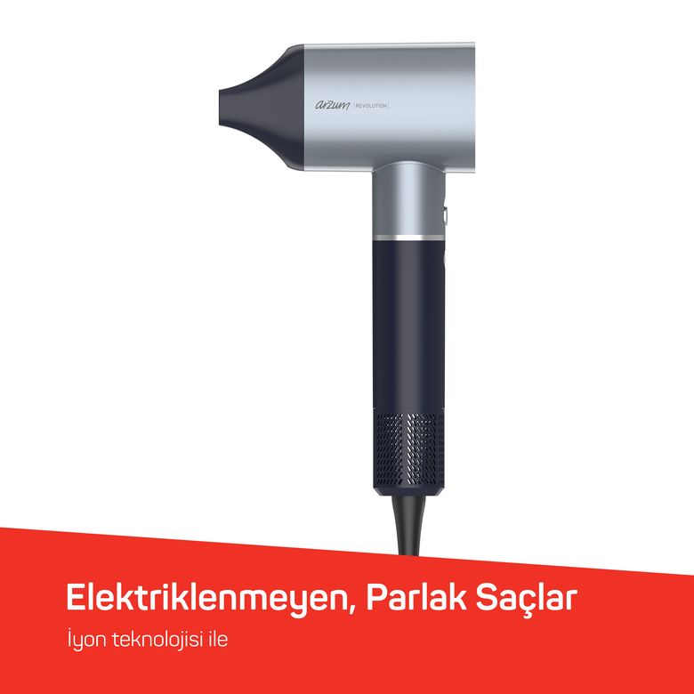 -7779- Arzum Ar5169 Revolution Profesyonel İyonlu Saç Kurutma Makinesi 1600W, Bldc Motoru, Platin Gri