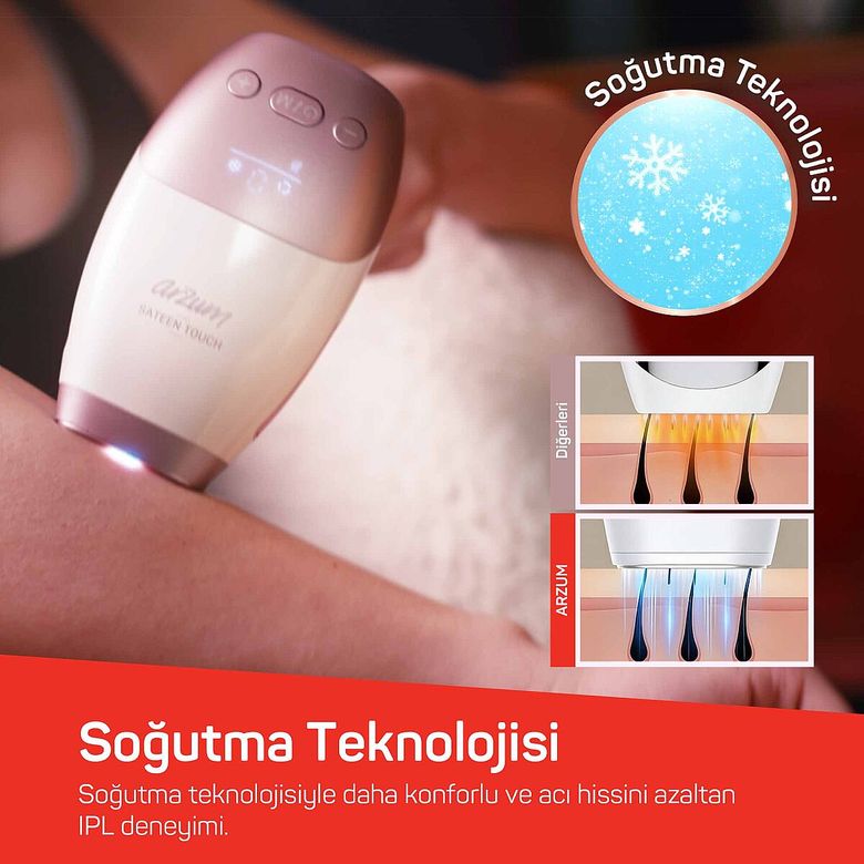 -7829- Arzum Ar5178 Sateentouch Ipl Lazer Epilasyon, 999.999 Atım, Evde Tüy Alma, Soğutmalı, 5 Kademe, Cilt Sensörü